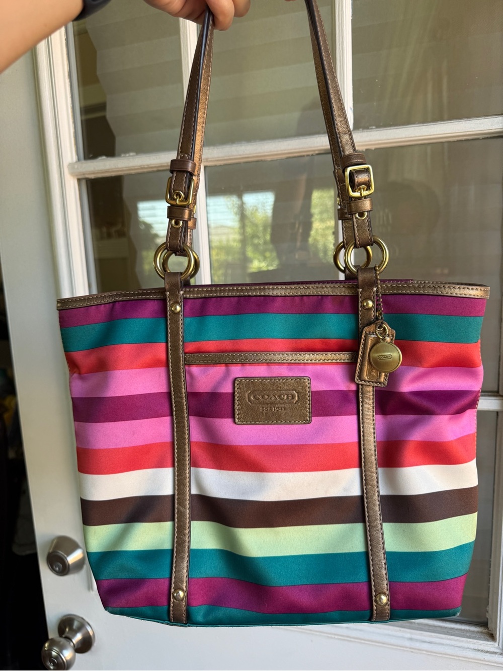 Coach legacy Multicolor Striped Tote with gold hardware